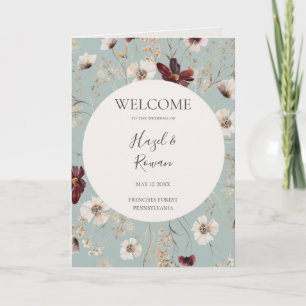 Copper Burgundy Wildflower Teal Folded Wedding Programme