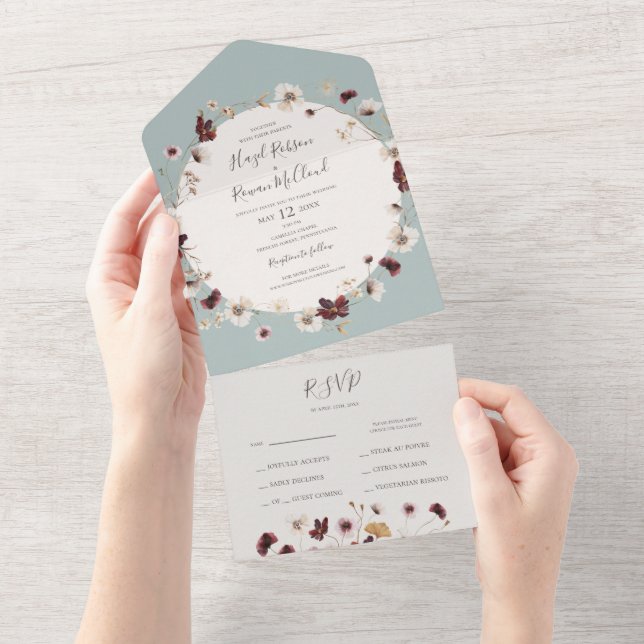 Copper Burgundy Wildflower | Teal Seal and Send All In One Invitation (Tearaway)
