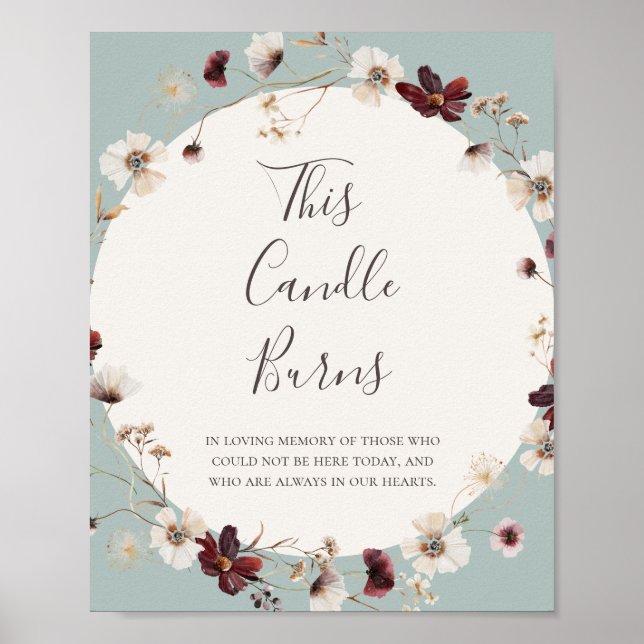 Copper Burgundy Wildflower Teal This Candle Burns Poster (Front)