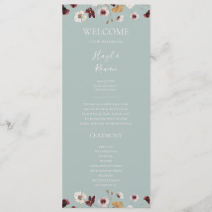 Copper Burgundy Wildflower Teal Wedding Program Programme