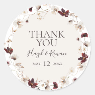 Copper Burgundy Wildflower   Thank You Favour Classic Round Sticker