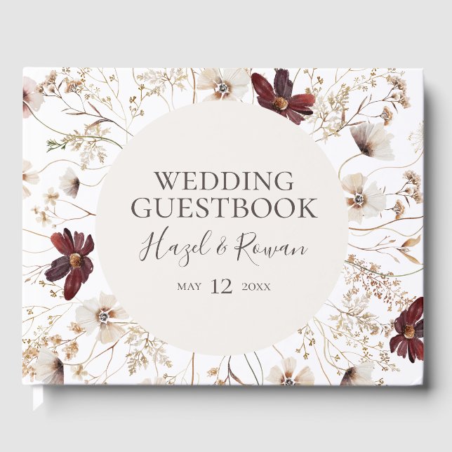 Copper Burgundy Wildflower | Wedding Guest Book (Front)
