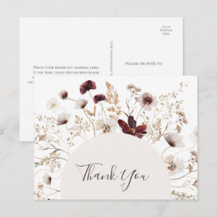 Copper Burgundy Wildflower Wedding Thank You Postcard