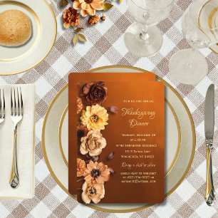 Copper Burnt Orange Dahlia Thanksgiving Invitation