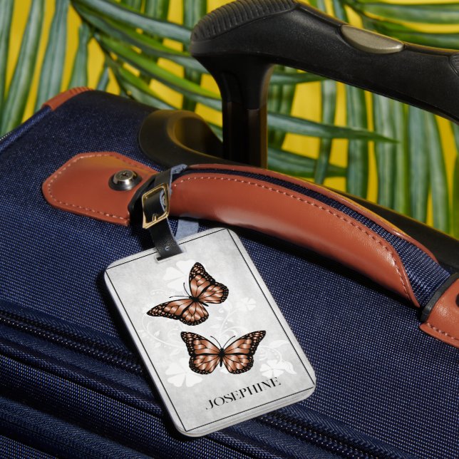 Copper Butterfly Floral Luggage Tag (Front Insitu 1)