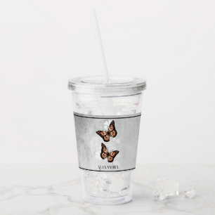 Copper Butterfly Floral Personalised Acrylic Tumbler