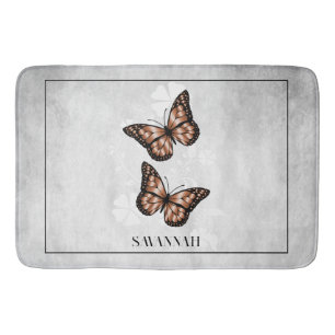 Copper Butterfly Floral Personalised Bath Mat