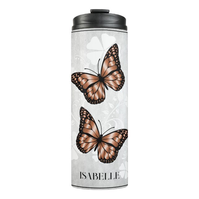 Copper Butterfly Floral Personalised Thermal Tumbler (Front)