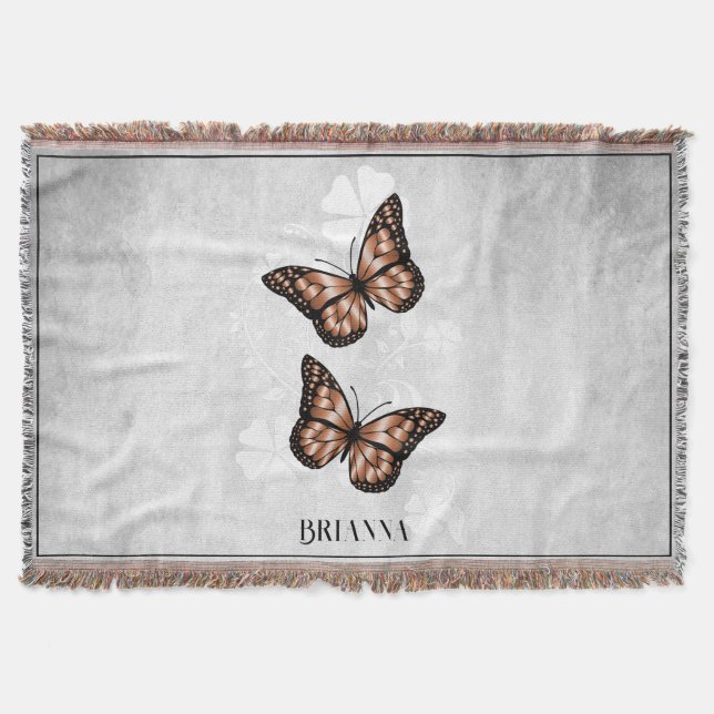 Copper Butterfly Floral Personalised Throw Blanket (Front)
