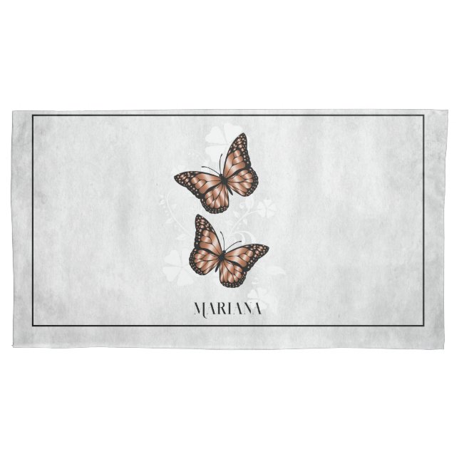 Copper Butterfly Floral Pillow Case (Front)