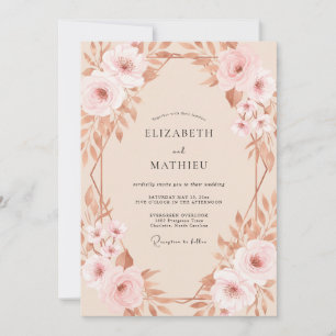 Copper Champagne Petal Wedding Invitation