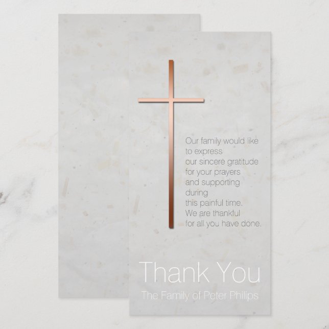 Copper Christian Cross Sympathy Thank You (Front/Back)
