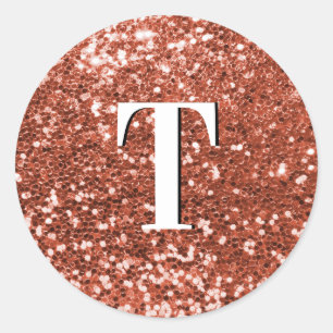 Copper Chunky Glitter Monogrammed Classic Round Sticker