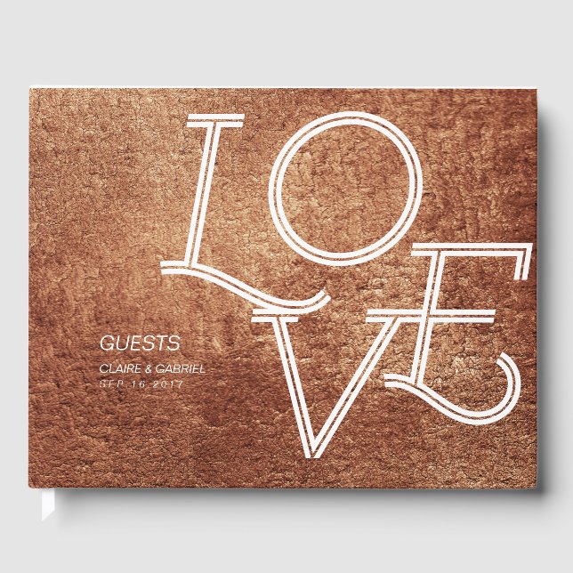 Copper colour love modern simple wedding guest boo book (Front)