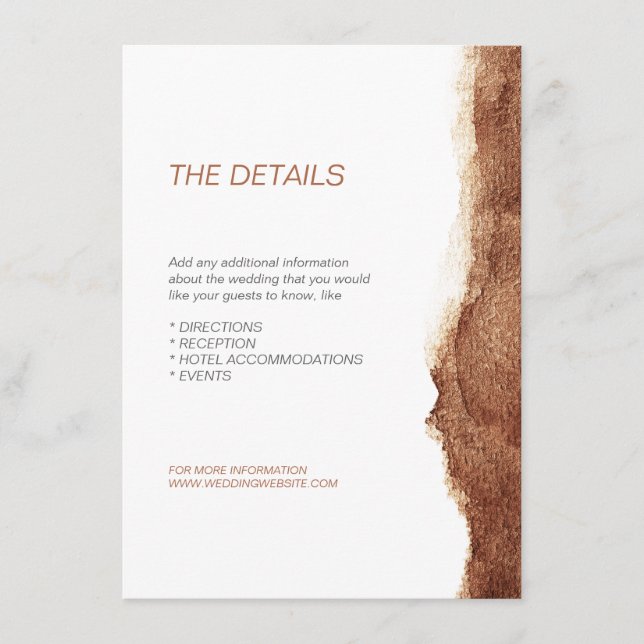 Copper colour modern simple wedding direction enclosure card (Front)
