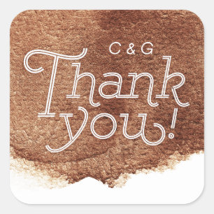 Copper colour modern simple wedding thank you square sticker