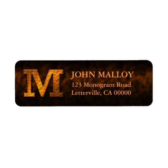 Copper Colour Monogram M Return Address Labels (Front)
