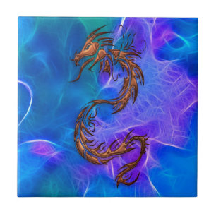 Copper coloured Chinese Dragon on Blues V Tile
