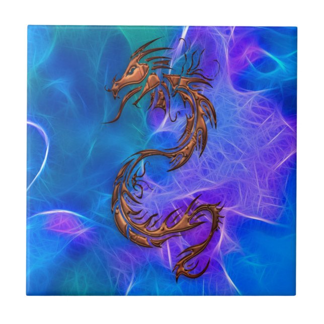 Copper coloured Chinese Dragon on Blues V Tile (Front)