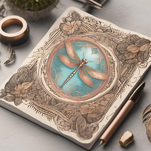 Copper-Coloured Dragonfly on Turquoise Background