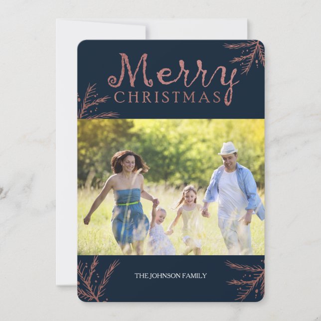 copper coloured  Pine Branches Christmas Card (Front)