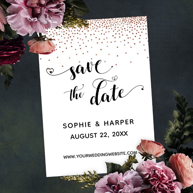 Copper Confetti and Calligraphy with Hearts Save The Date (Creator Uploaded)