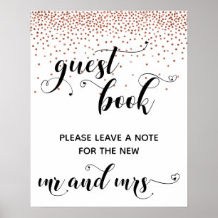Copper Confetti Hearts Guest Book Reception Sign