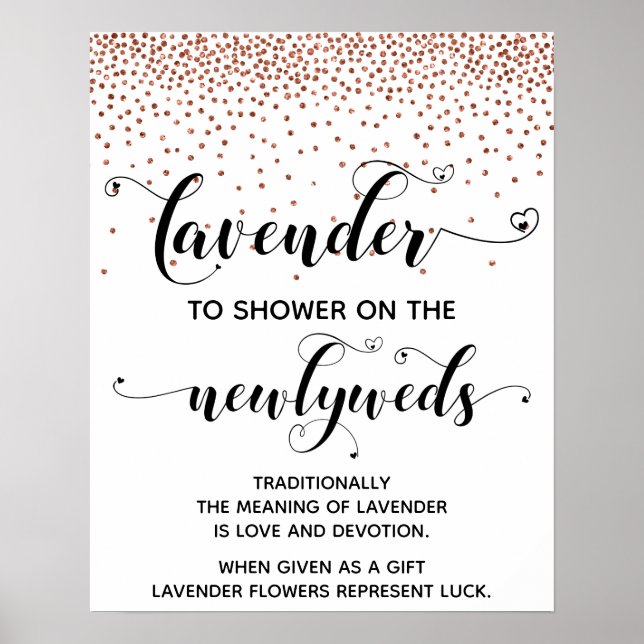 Copper Confetti Hearts Shower with Lavender Sign (Front)