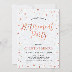 Copper Confetti & Marble   Modern Retirement Party Invitation