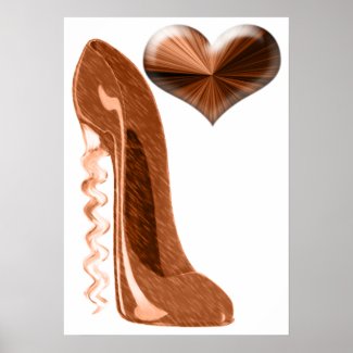 Copper Corkscrew Heel Stiletto Shoe and 3D Heart   Poster