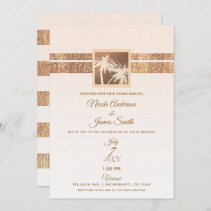 Copper & Cream Tropical Palm Trees Modern Wedding Invitation