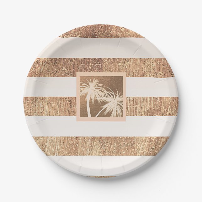 Copper & Cream Tropical Palm Trees Modern Wedding Paper Plate (Front)