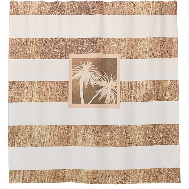 Copper & Cream Tropical Palm Trees Sparkle Chic Shower Curtain (Front)