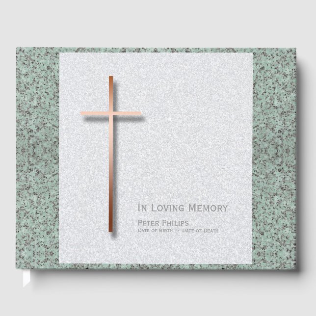 Copper Cross Stone 1 Funeral Memorial Guest Book (Front)
