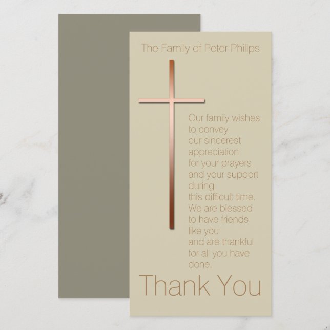 Copper Cross Sympathy Thank You Choose Colour (Front/Back)