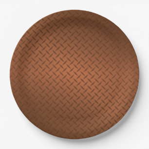 Copper Diamondplate Pattern Look Paper Plate