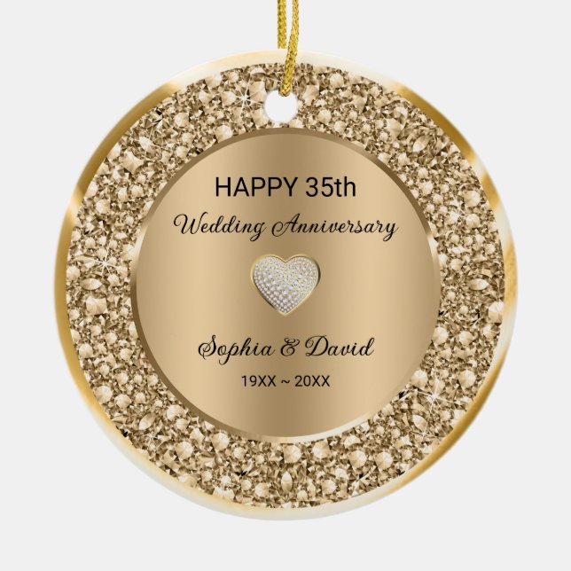 Copper Diamonds Wedding Anniversary  Ceramic Tree Decoration (Front)