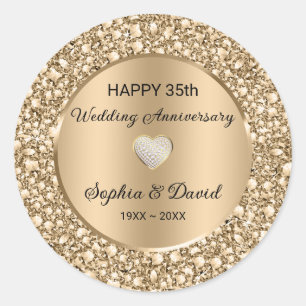 Copper Diamonds Wedding Anniversary  Classic Round Sticker