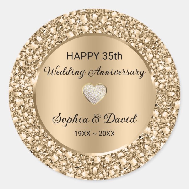 Copper Diamonds Wedding Anniversary  Classic Round Sticker (Front)