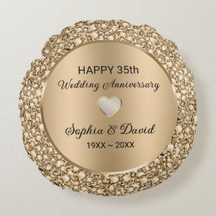 Copper Diamonds Wedding Anniversary Round Cushion