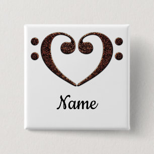 Copper Double Bass Clef Heart Customised 15 Cm Square Badge