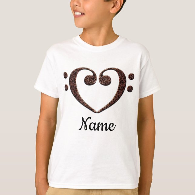 Copper Double Bass Clef Heart Customised T-Shirt (Front)
