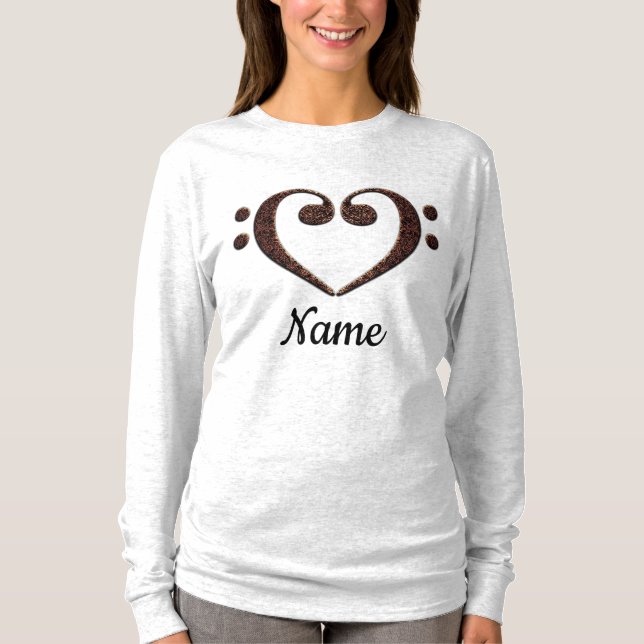 Copper Double Bass Clef Heart Customised T-Shirt (Front)