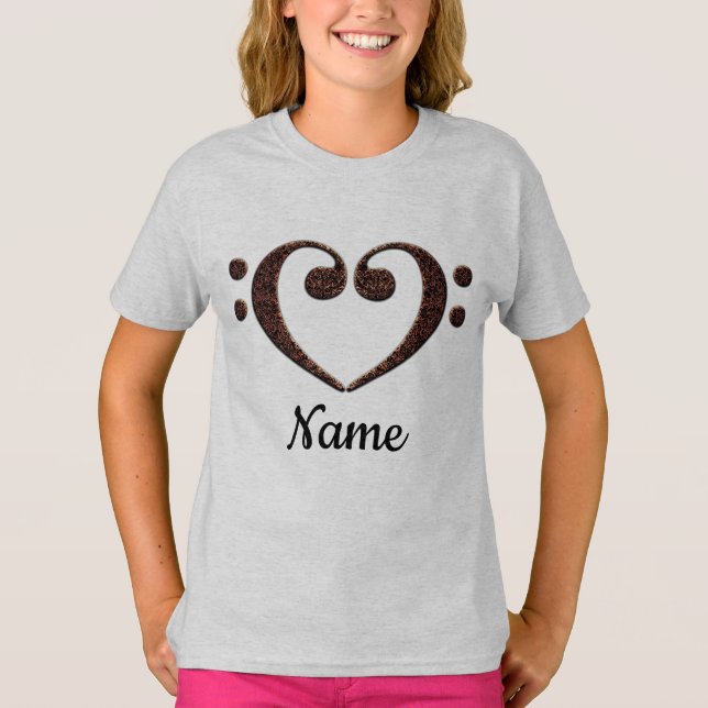 Copper Double Bass Clef Heart Customised T-Shirt (Front)