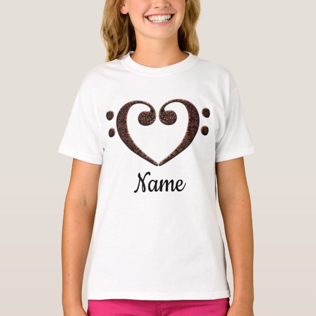 Copper Double Bass Clef Heart Customised T-Shirt (Front)