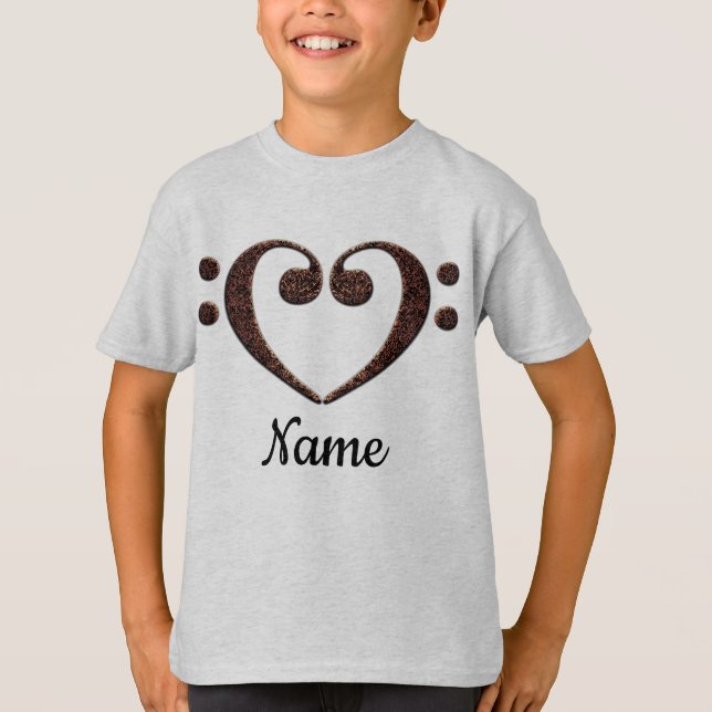 Copper Double Bass Clef Heart Customised T-Shirt (Front)