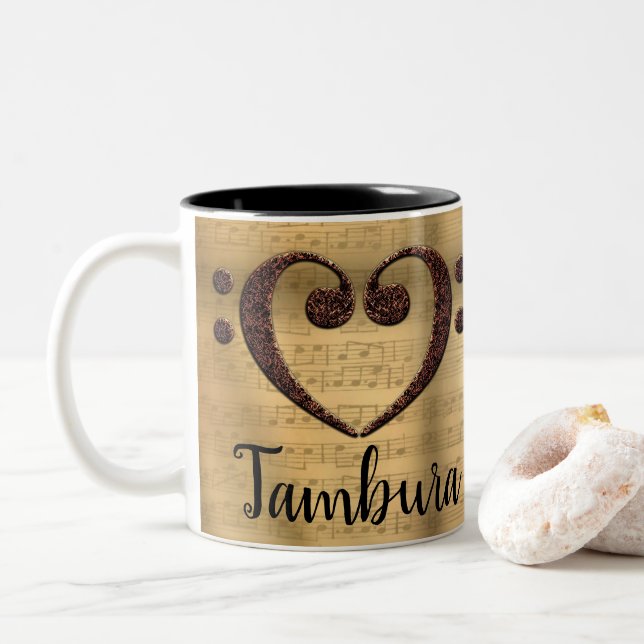 Copper Double Bass Clef Heart Tambura Two-Tone Coffee Mug (With Donut)