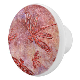 Copper Dragonflies on Hot Summer Sky Ceramic Knob
