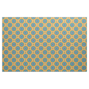 Copper Edged Blue Green Flowers on Gold Fabric