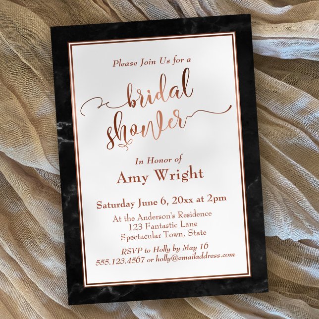 Copper Elegant Script Bridal Shower, Black Marble Invitation (Creator Uploaded)